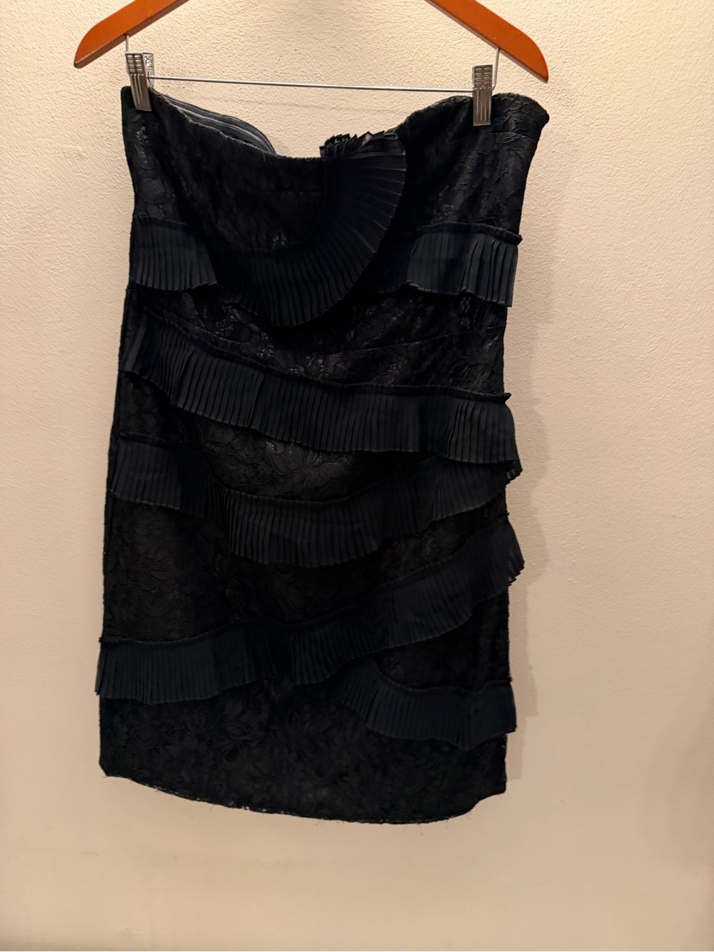 New‎ York & Company Black Lace Strapless Tiered Pleated Cocktail Dress Size 12